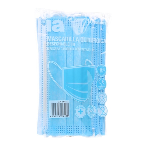 Mascarilla quirurgica desechable adulto iir - interapothek (10 unidades color azul)