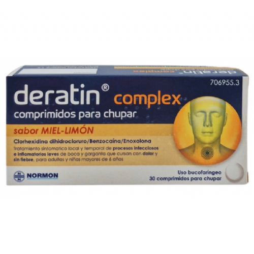 DERATIN COMPLEX COMPRIMIDOS PARA CHUPAR SABOR MIEL-LIMON , 30 comprimidos (Blister aluminio/PVC)