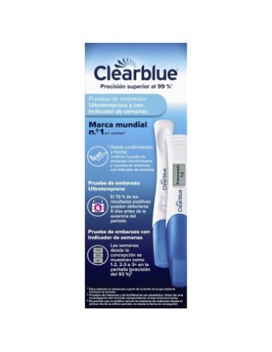 Test de embarazo ultratemprana + test de embarazo con indicador de semanas clearblue 2 unidades pack