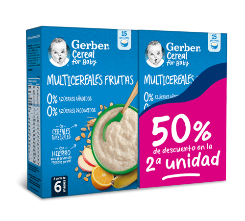 Gerber multicereales fruta 0% 0% azucares  2 estuches 270 g duplo