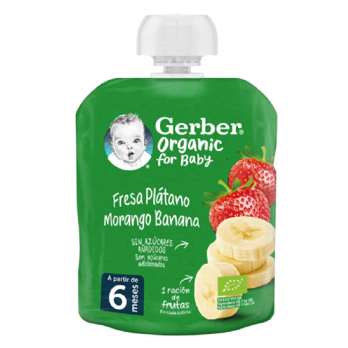 Gerber  1 bolsita 90 g sabor fresa platano