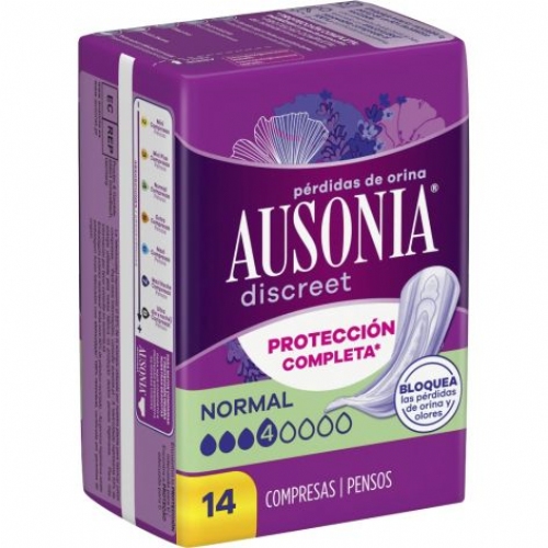 Absorbente incontinencia orina muy ligera ausonia discreet normal 14 unidades