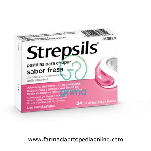 STREPSILS PASTILLAS PARA CHUPAR SABOR FRESA, 24 pastillas