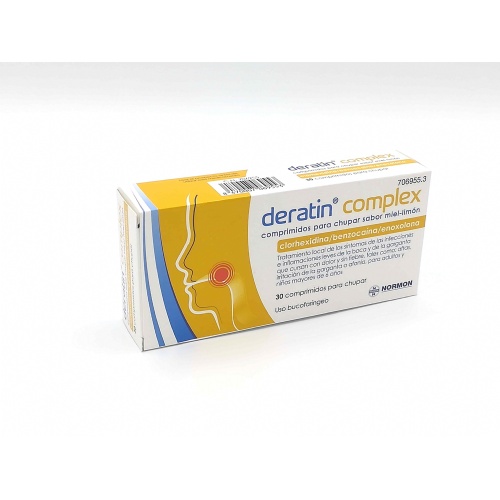DERATIN COMPLEX COMPRIMIDOS PARA CHUPAR SABOR MIEL-LIMON , 30 comprimidos (Blister aluminio/PVC)