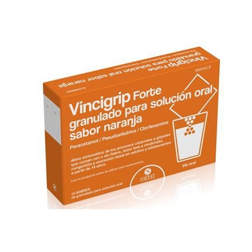 VINCIGRIP FORTE  GRANULADO PARA SOLUCION ORAL SABOR NARANJA, 10 sobres